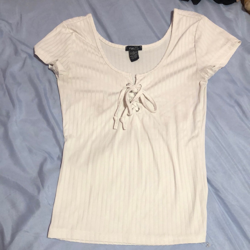Rue21 White Square Neck Lace Up Top